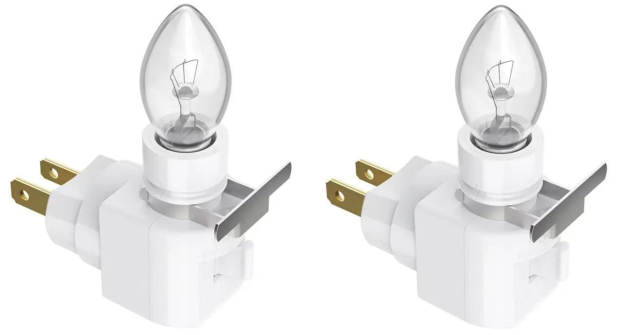 Lot of 2 - White Plug In Night Light With Bulb 4 Watt On / Off Switch