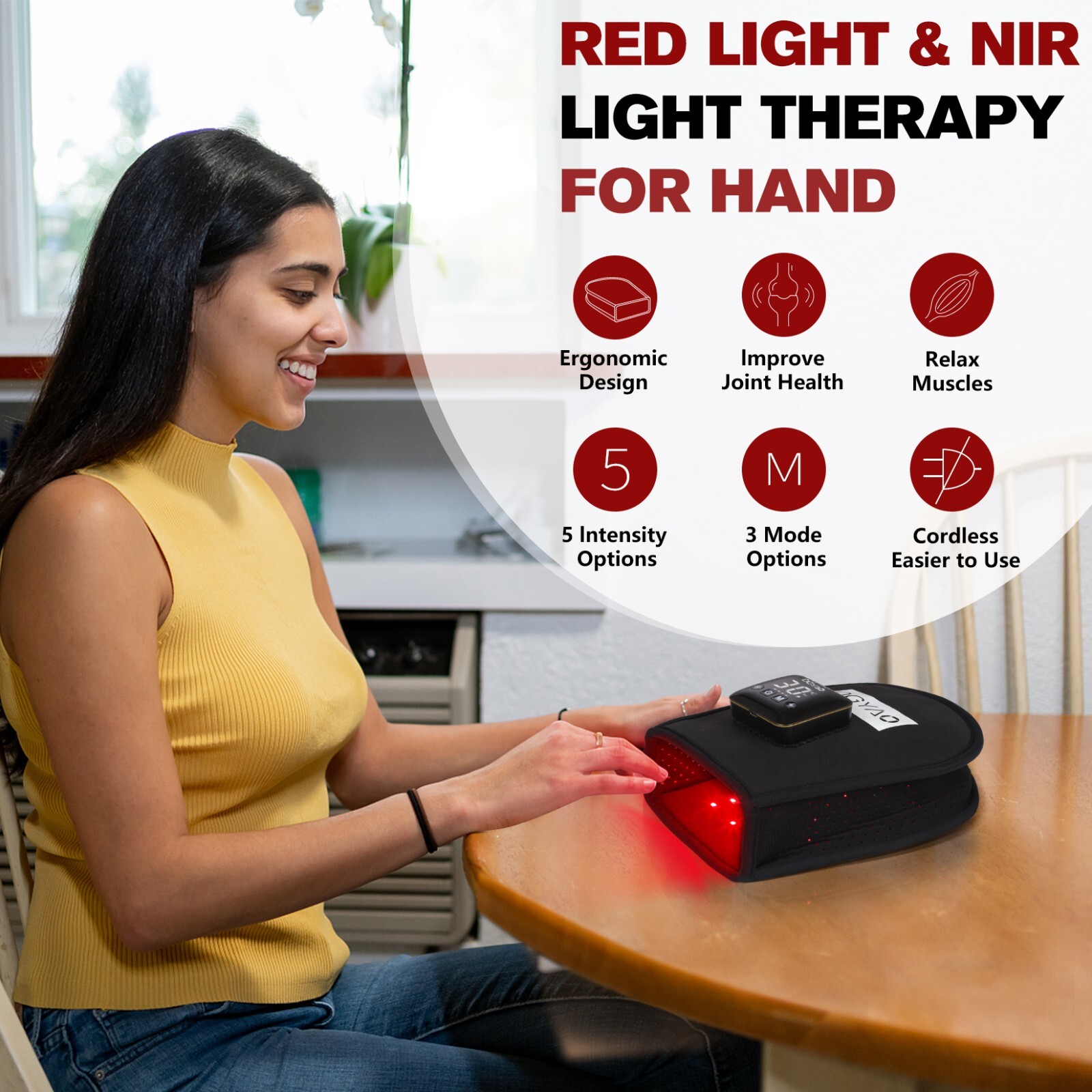 850nm Infrared Red Light Therapy Glove For Hand Pain Relief Cordless Mitten