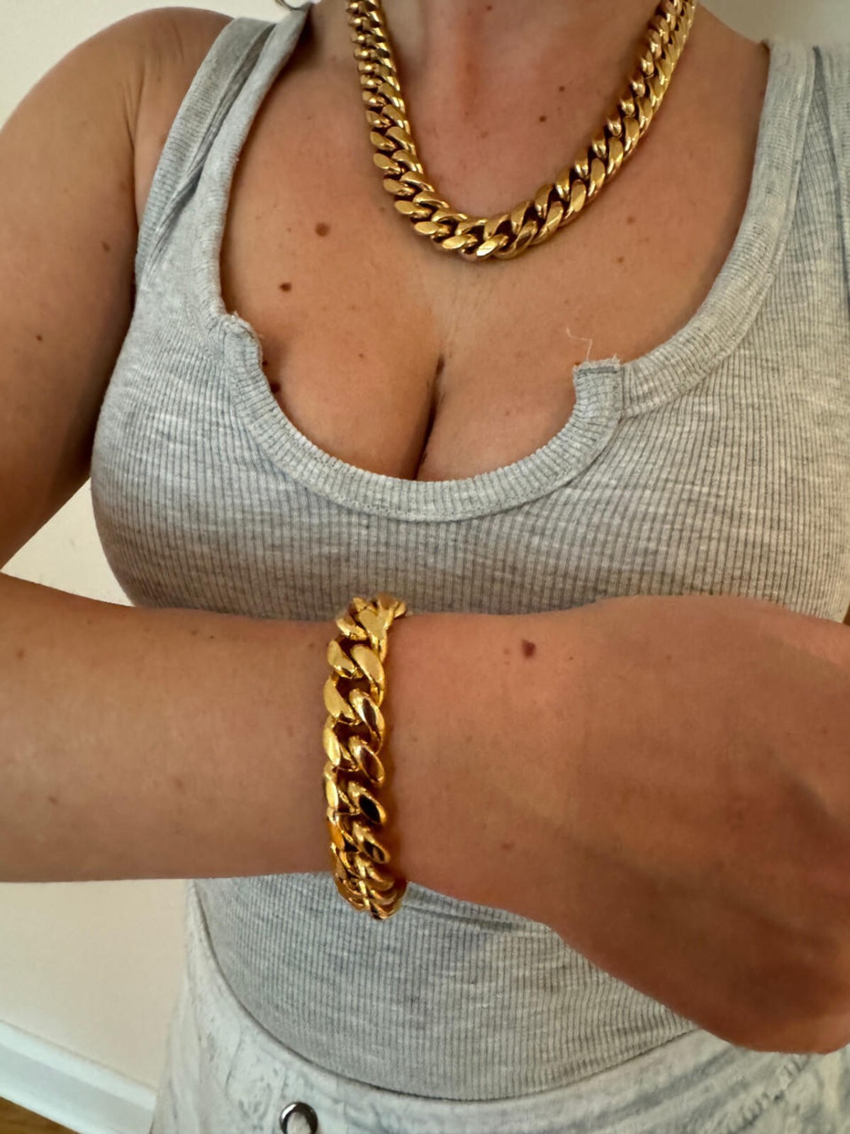 Real Miami Cuban Link Bracelet 1ct CZ Iced Clasp 14k Gold Plated Stainless Steel