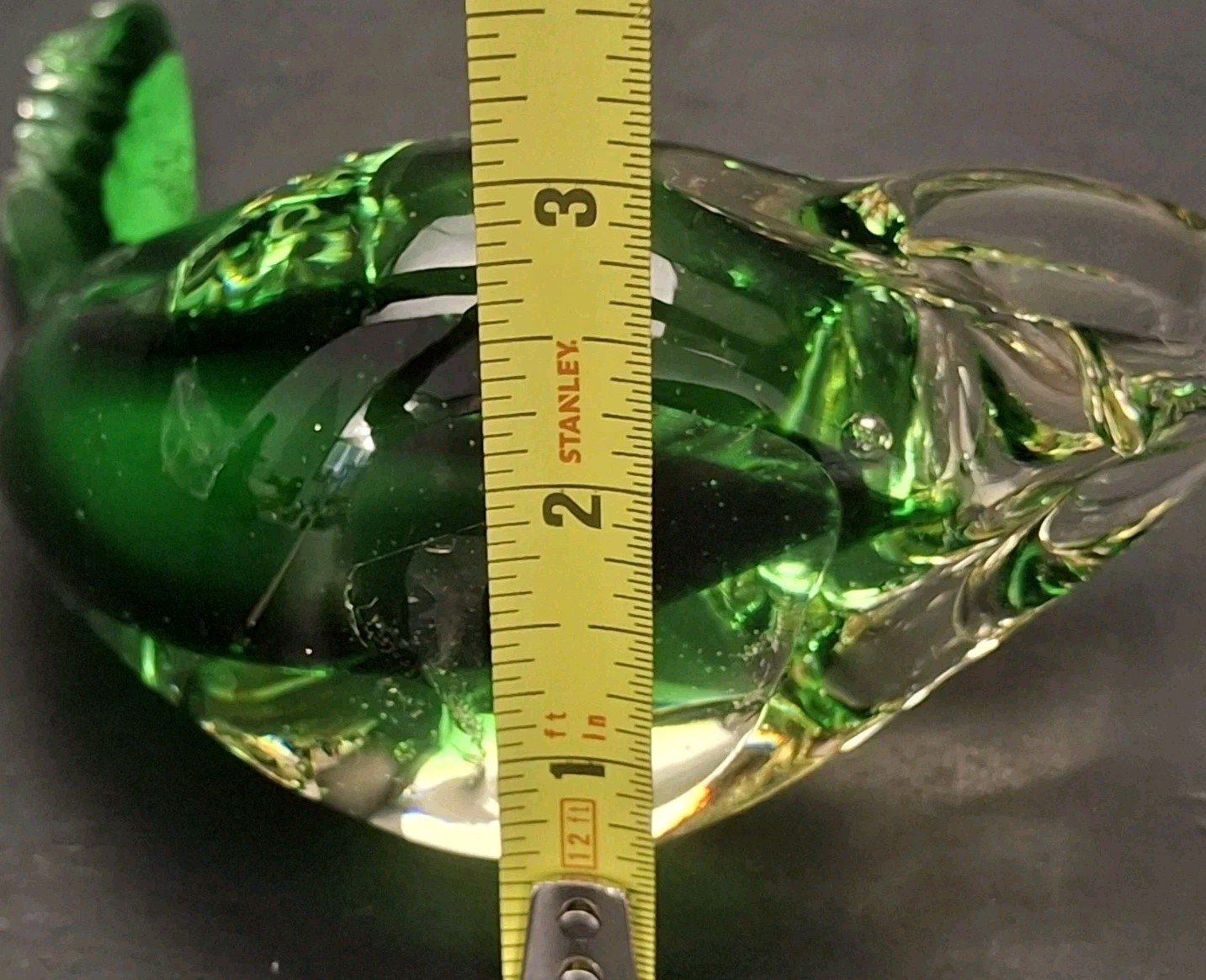 Vintage Green Glass Fish Sculpture Murano Paperweight Made in Italy Sunken Eyes