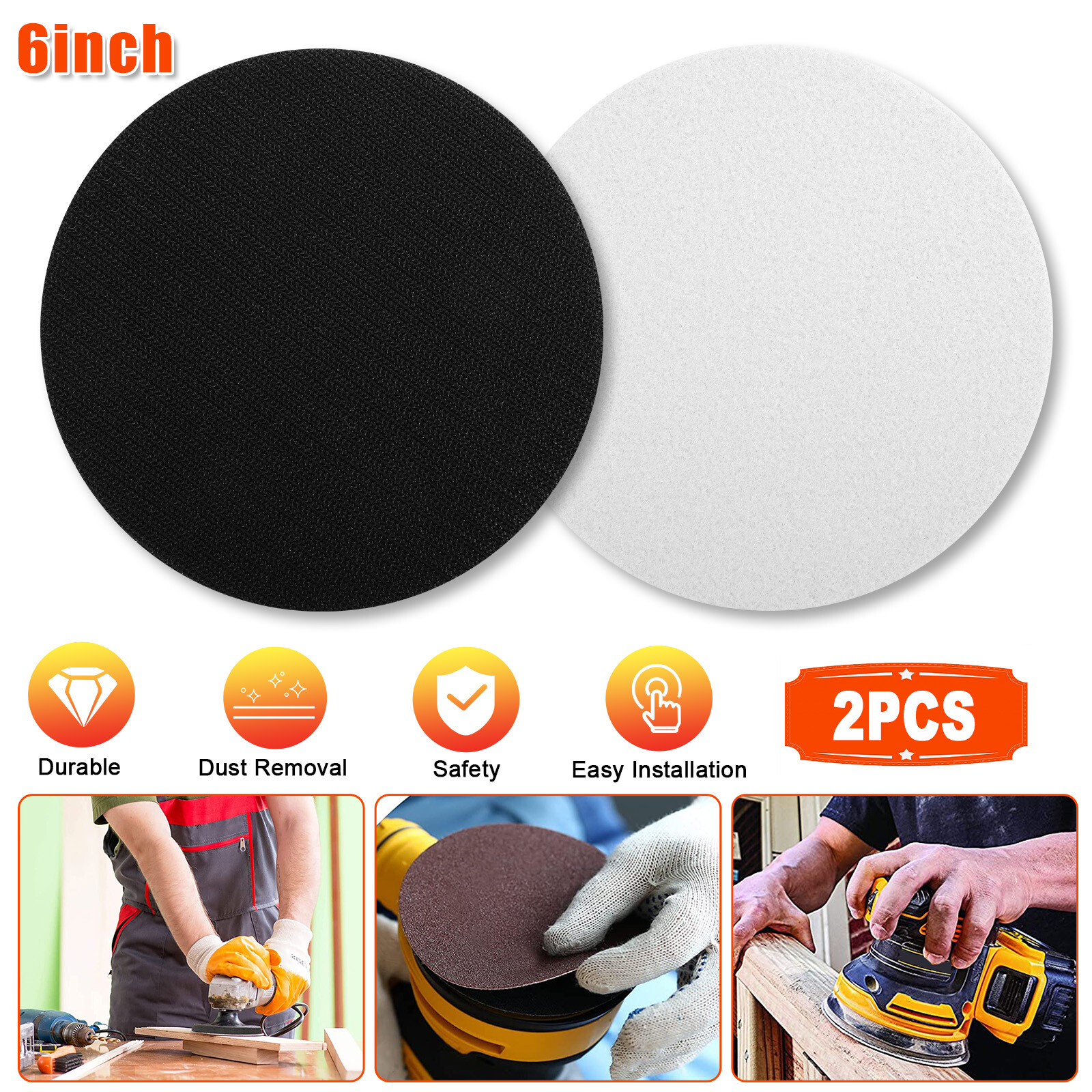 2x 6inch Hook Loop Foam Cushion Interface Sanding Disc Sander Buffer Backing Pad