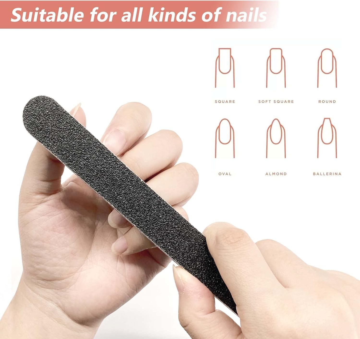 20 Pack 100/180 Grit Nail Files Black Professional Emery Boards Nail
