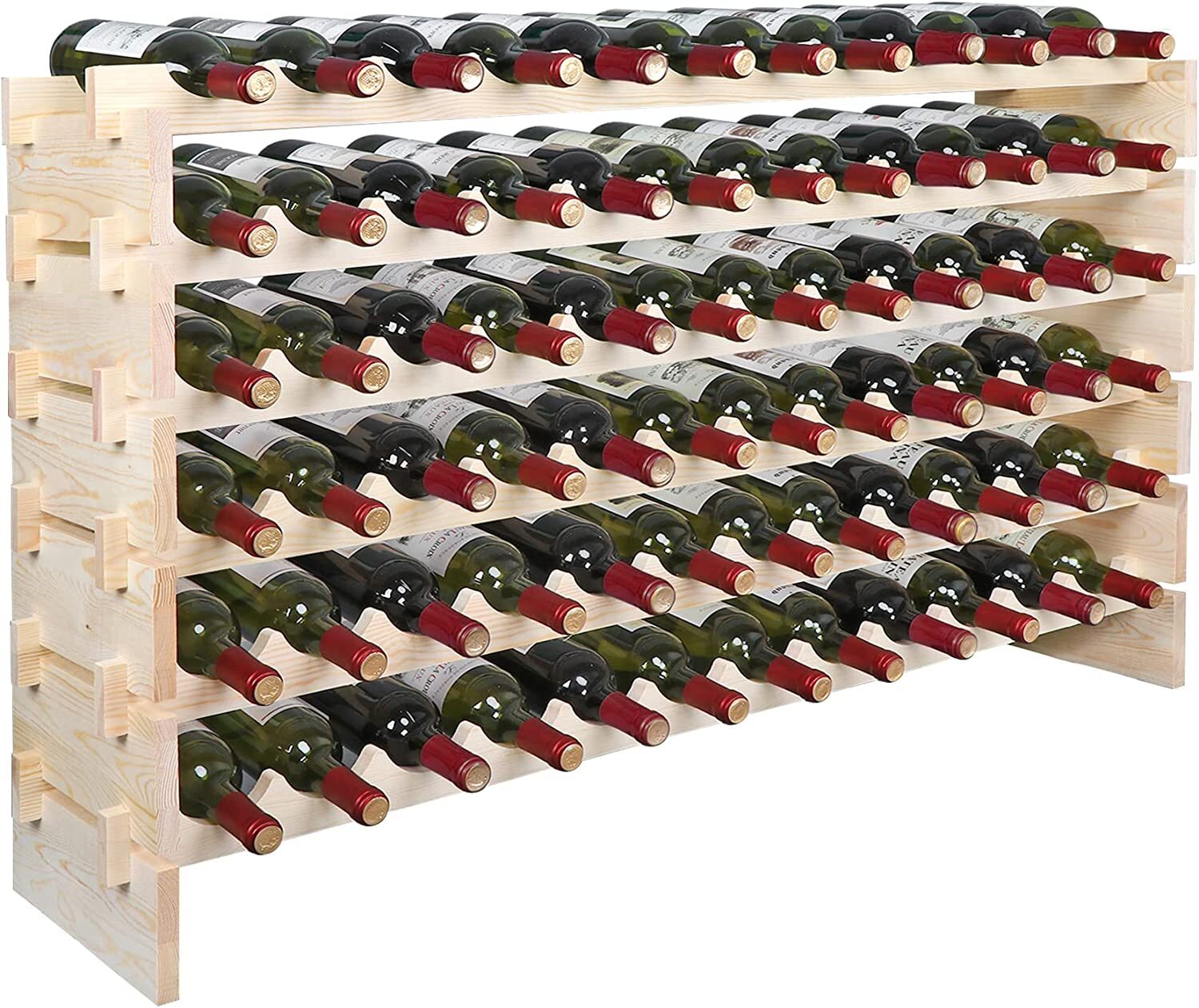 72 Bottles Holder Wine Rack Stackable Storage 6 Tier Solid Wood Display Shelves