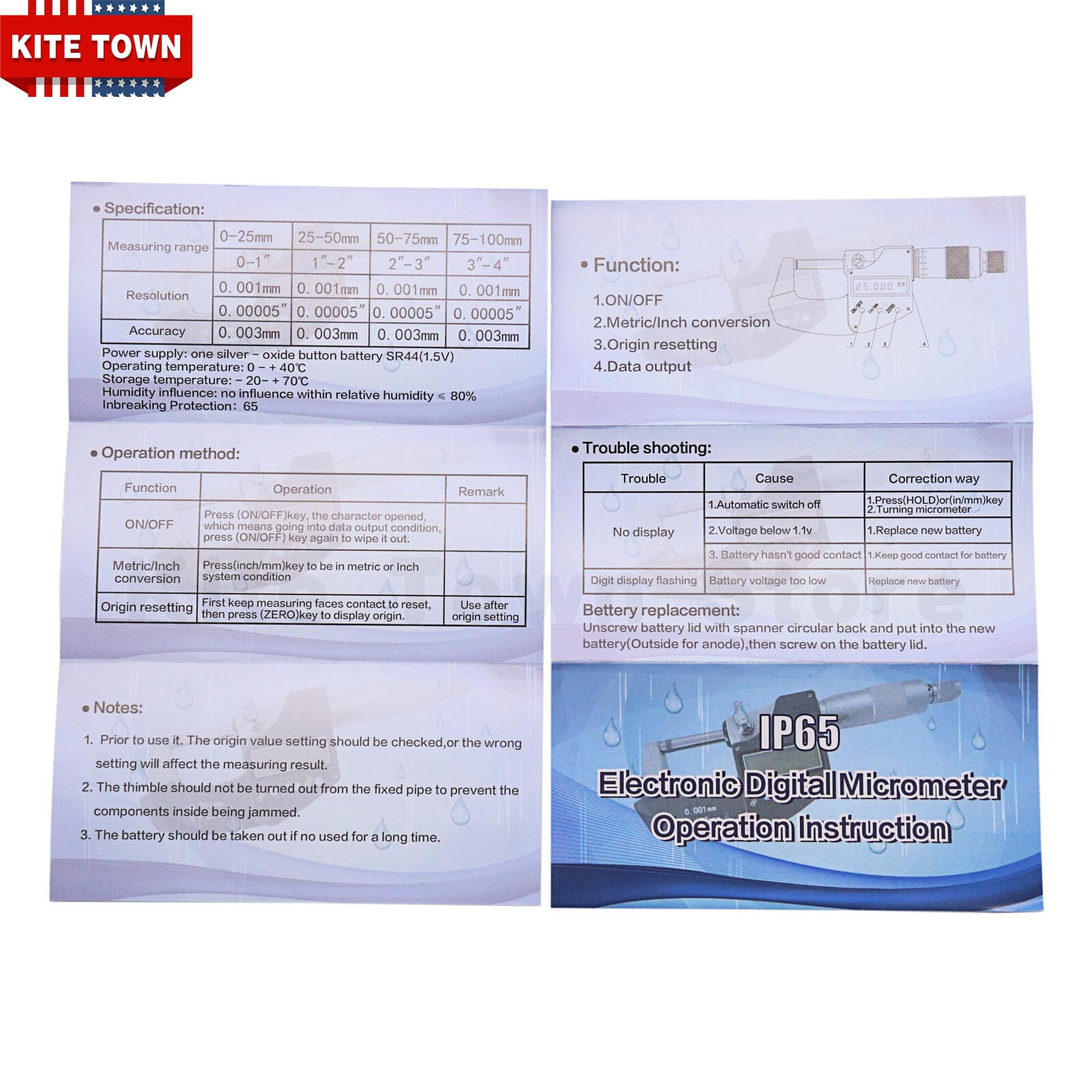 1"-2"/25-50mm 0.00005"/0.001mm Digital Electronic Outside Micrometer IP65