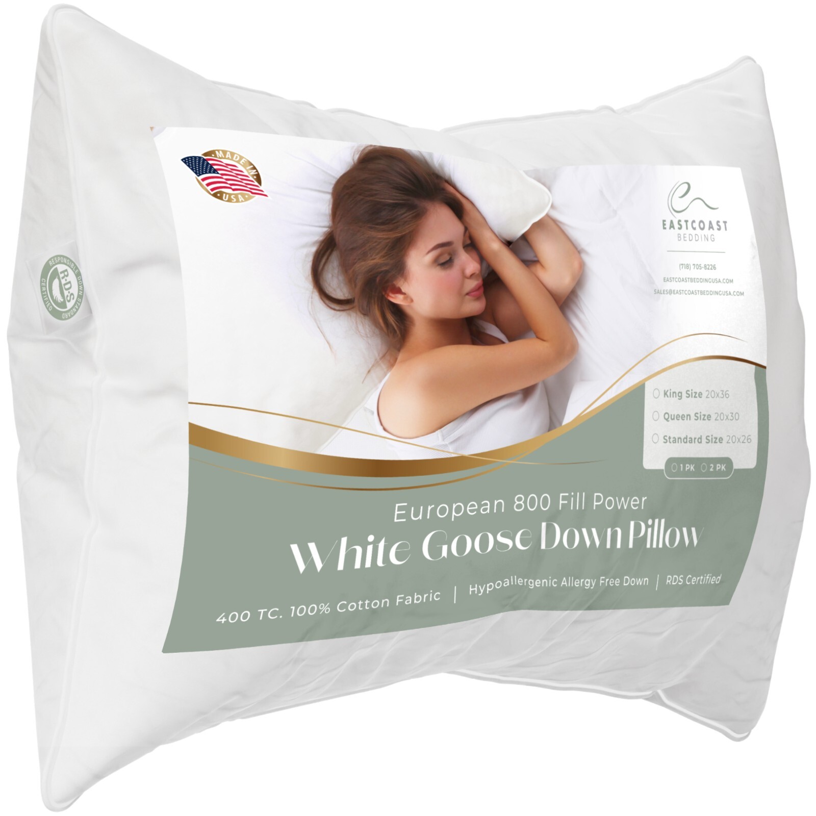 European 800 fill Power 100% White Goose Down Pillows Luxury Hotel Pillows