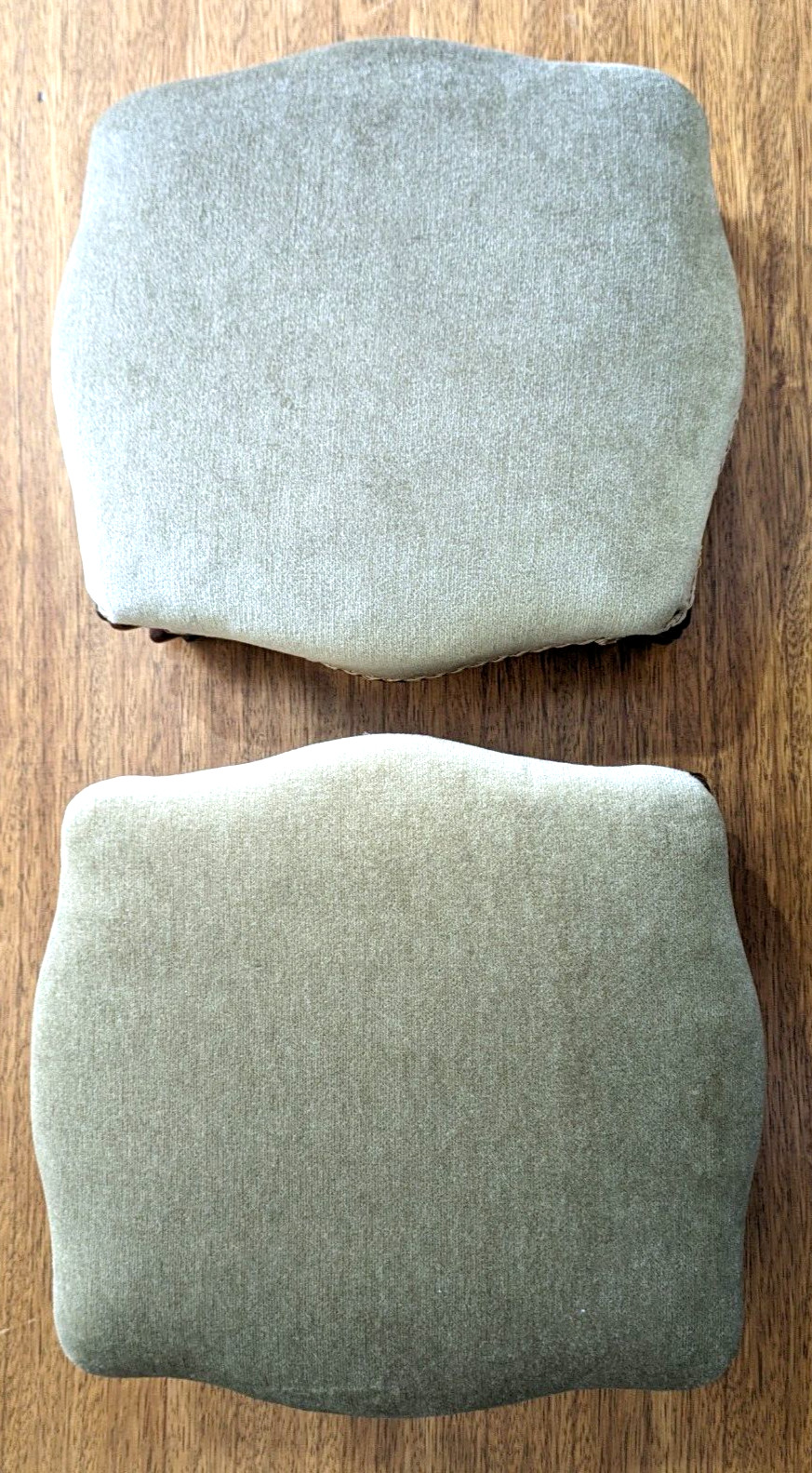 Pair of 19th Century Walnut Wood Cabriole Leg Green Footstools Victorian Antique