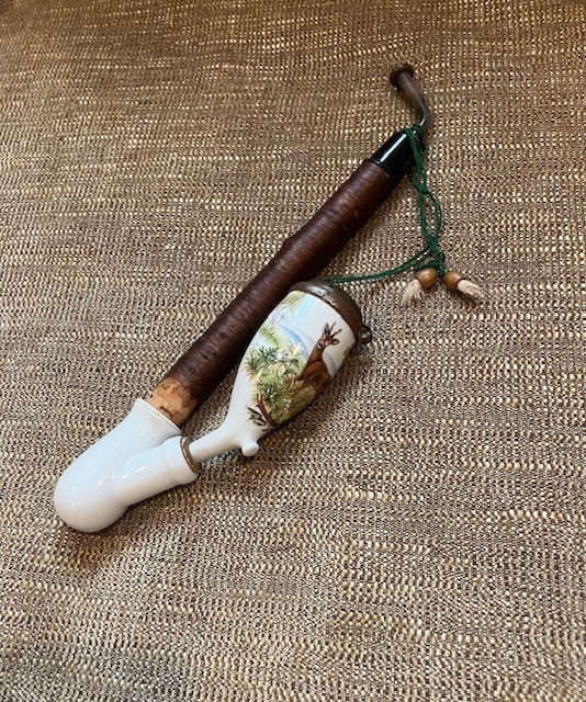 Porcelain Smoking Pipe in Vintage German Hunting Style