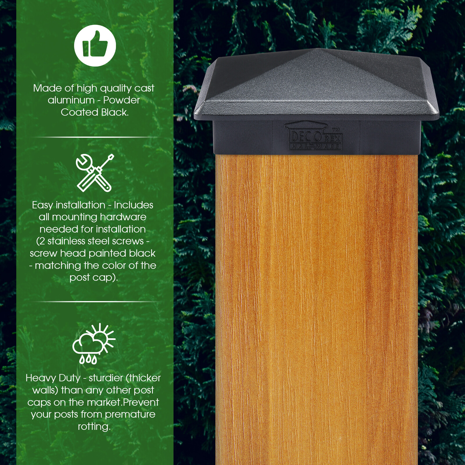 5.5" x 5.5" Heavy Duty Aluminium Pyramid Post Cap for Wood Posts - Black