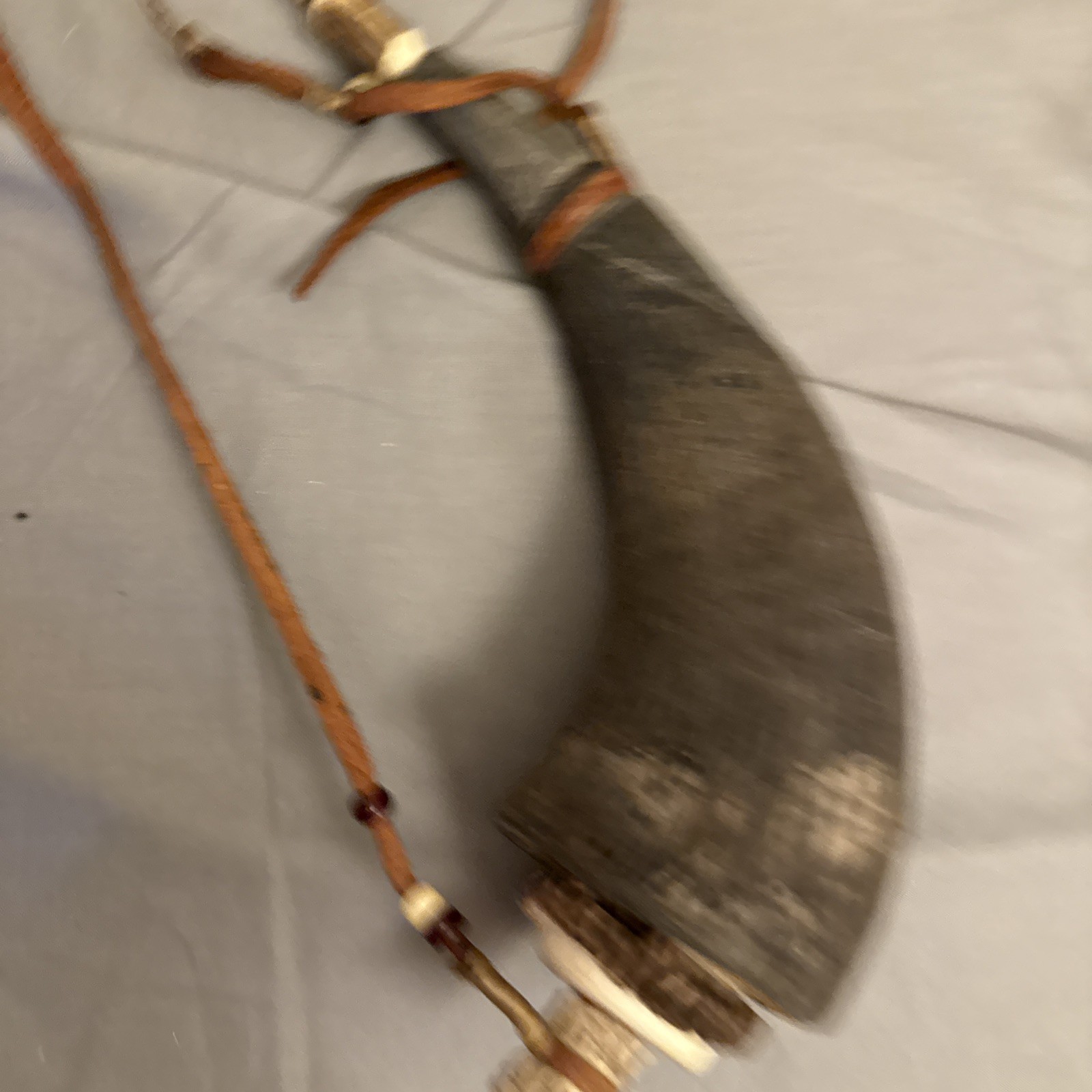 Powder Horn 10" Black/White Historical Musket Reenactors Replica + Leather Sling