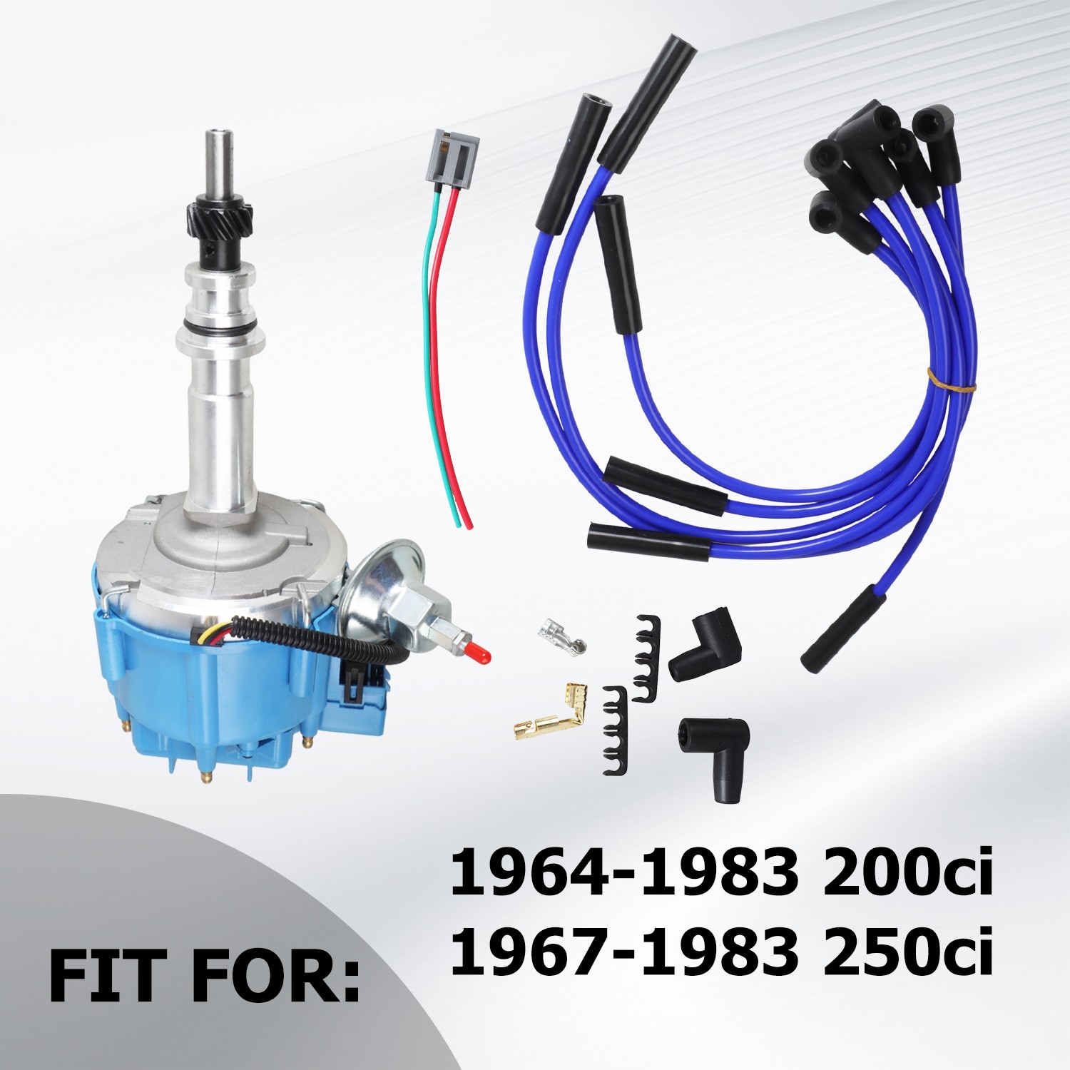 Hei Distributor Upgrade + 8mm Hd Plug Wires for Ford Inline 6 Cyl 170 200 250