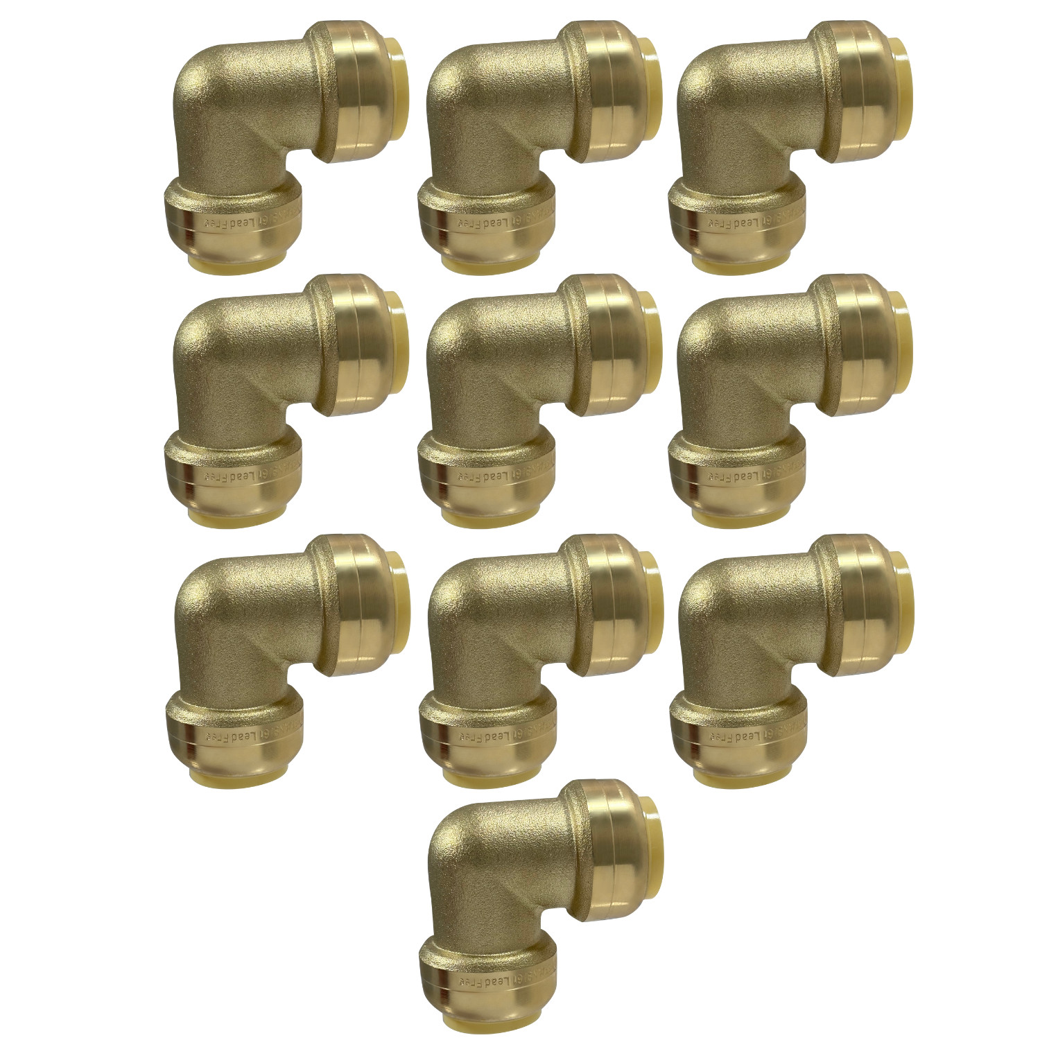 10 Pack  XFITTING 3/4" X 3/4" Push Fit Elbow Fittings - Lead Free Brass
