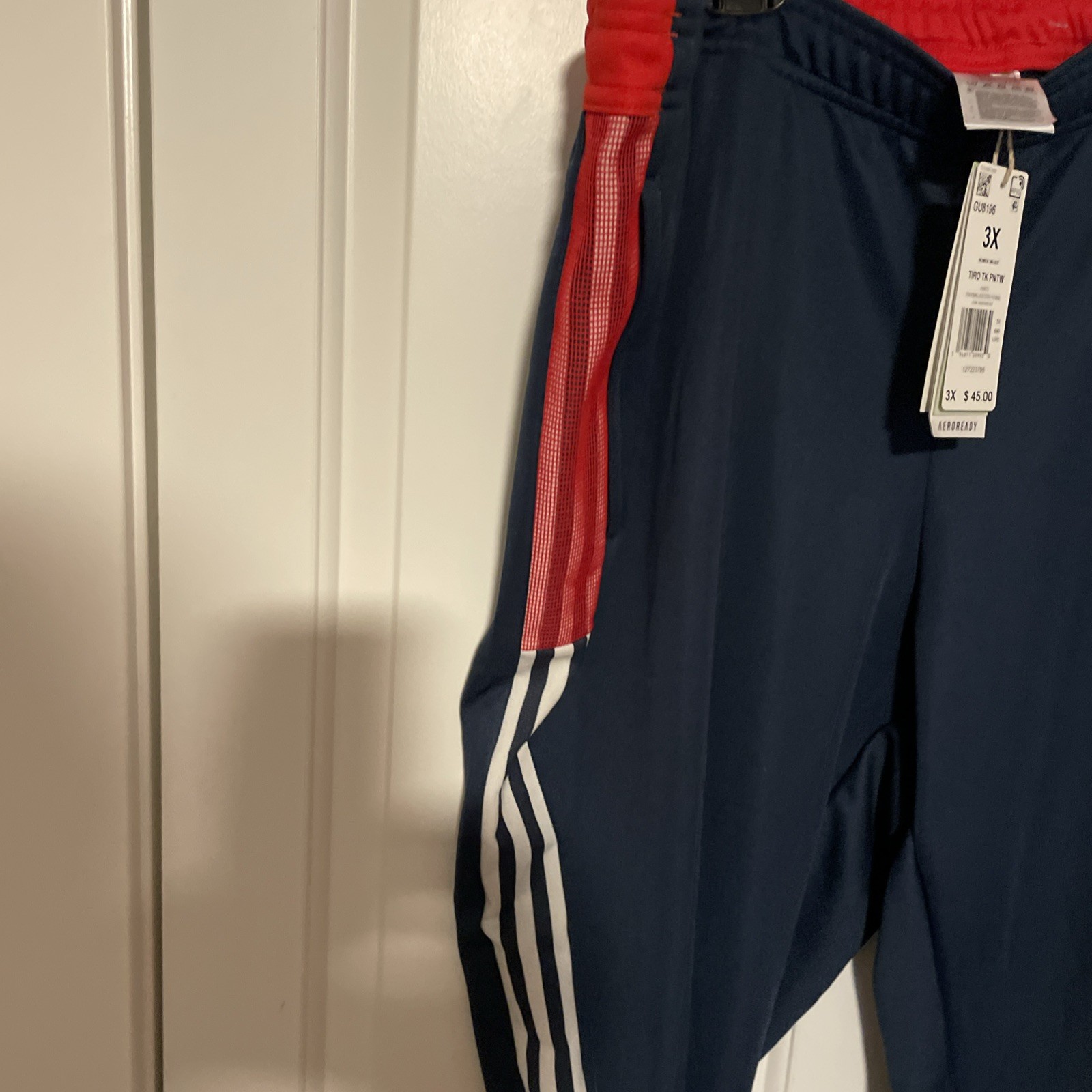 NWT ADIDAS Tiro Track pant, standard length, blue with white & red, size 3X