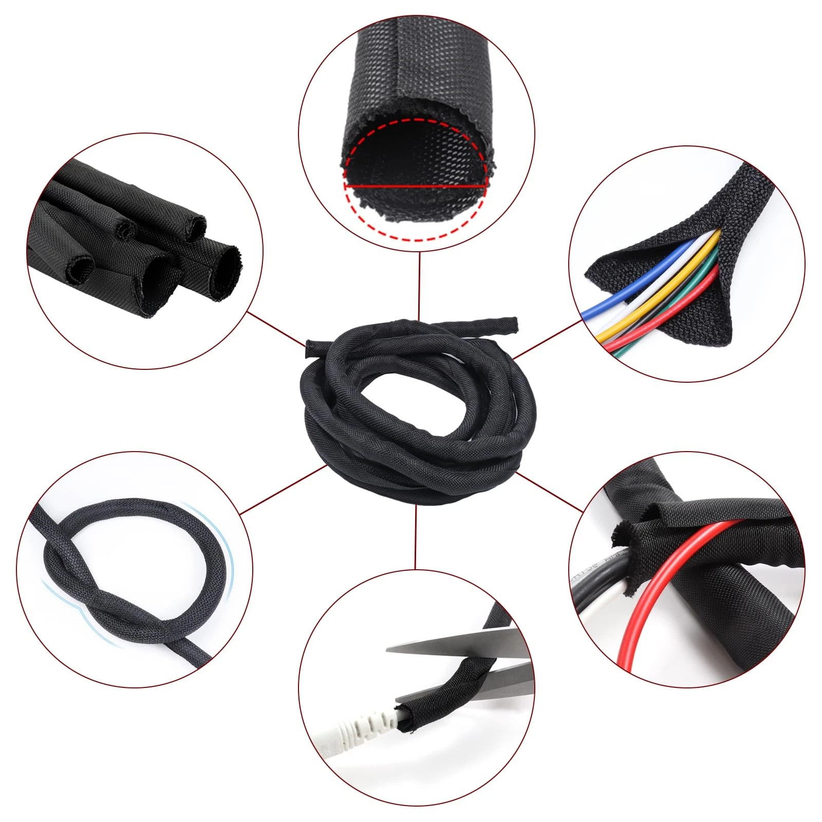 Black Split Wire Loom Braided Cable Sleeve Wires Harness Wrap Cord Protect US