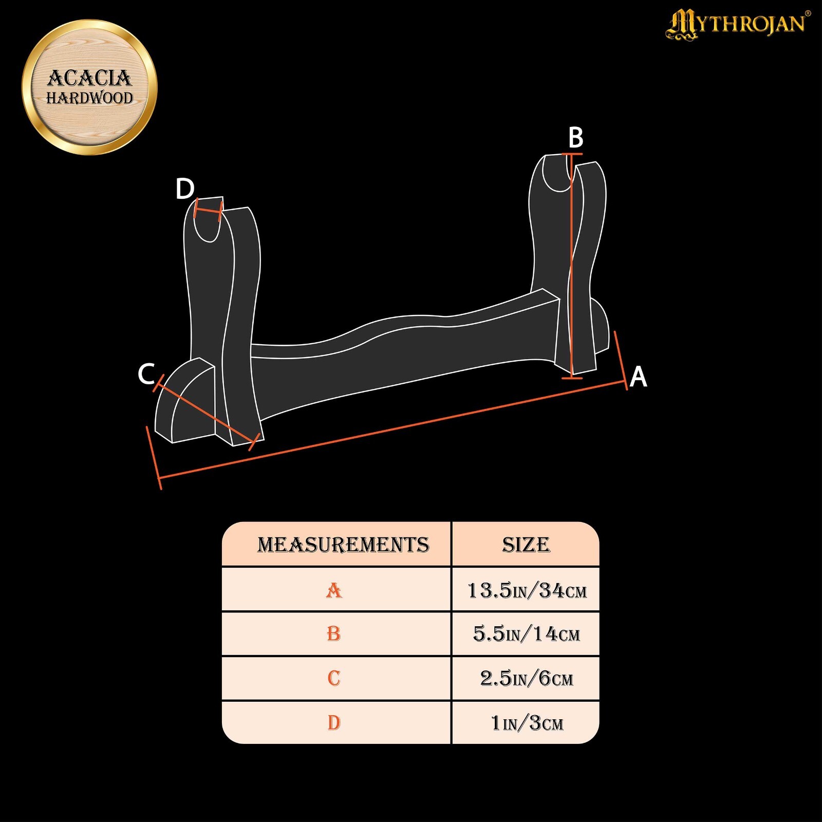 Medieval Sword Stand Solid Wood Horizontal Display Rack for Katana - 1 Tier Rack