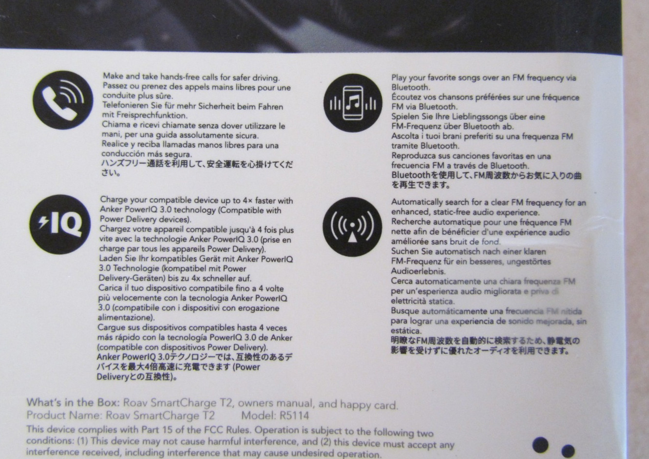 Anker Roav T2 Bluetooth FM Transmitter & Charger SmartCharge IQ 3.0 New
