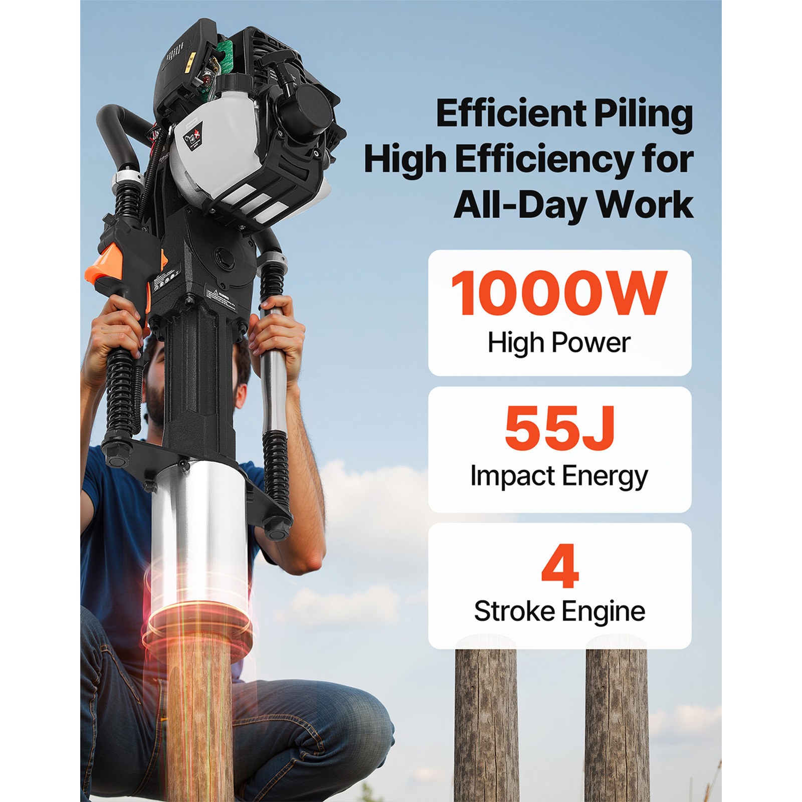 Uimoso Gas Powered T Post Driver 4 Stroke Engine Heavy Duty Fence Pounder