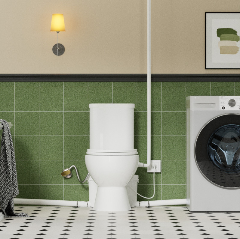 750W Upflush Macerating Toilet System Dual Flush for Basement with 4 Water Inlet