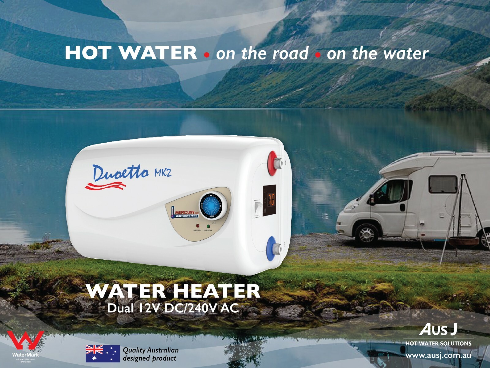 Duoetto MK2 12v & 240v Digital Electric Storage Water Heater - Caravan RV Sink