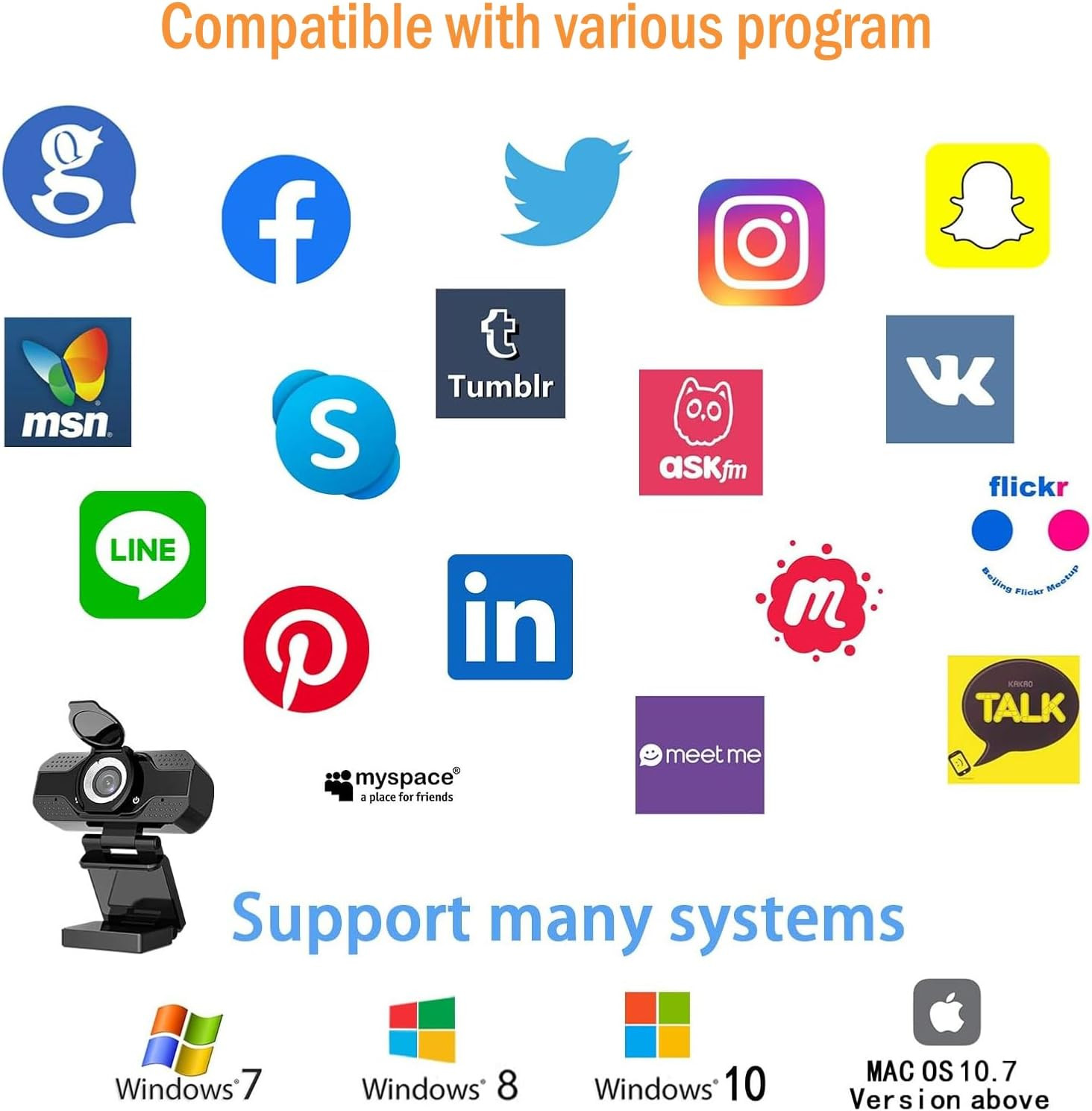 4K 2K 1080P HD Webcam with Microphone, Noise Cancellation, Privacy Cover, Wide-A