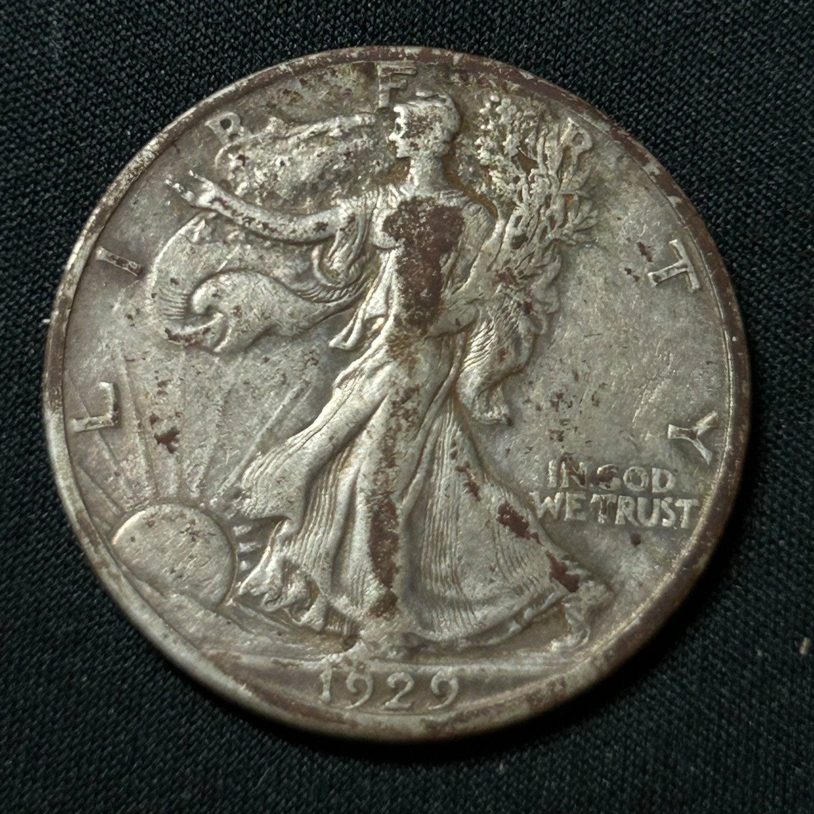 1929-S Silver Walking Liberty Half Dollar San Francisco Mint Very Good Condition