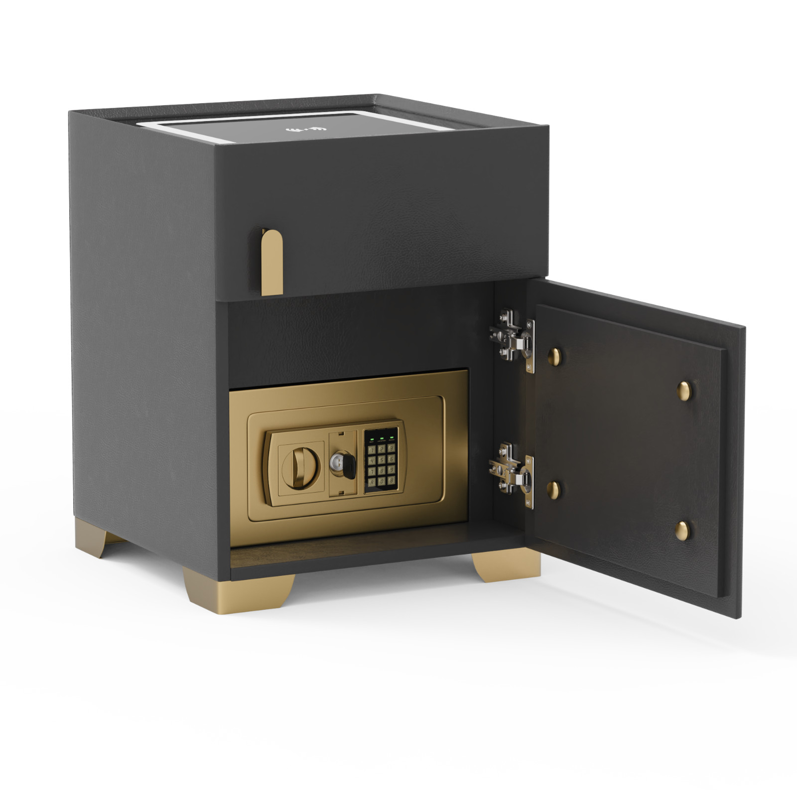 Deep Grey Smart Nightstand w/Security Safe Lock Box, 3-Color,Wireless Charging