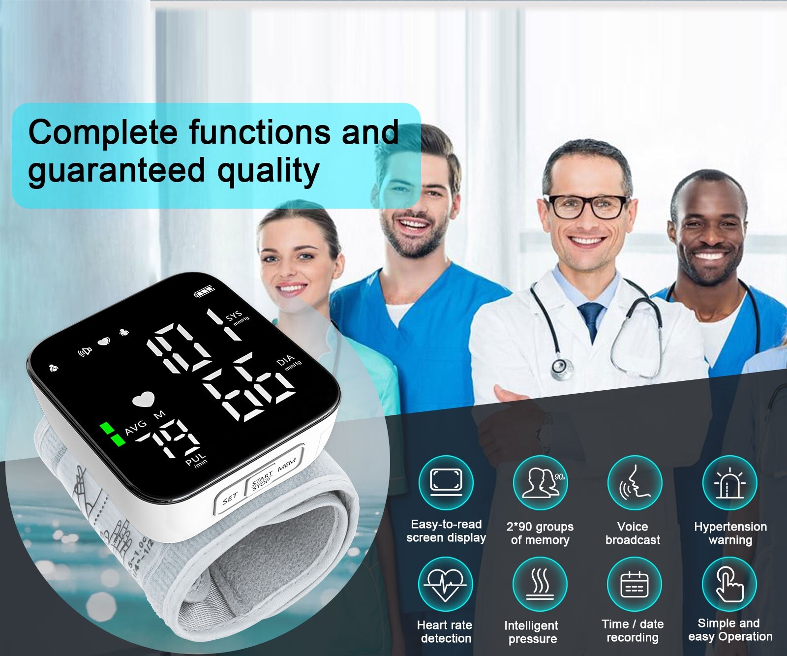 Automatic Digital Wrist Blood Pressure Monitor BP Machine Cuff LED Heart Rate