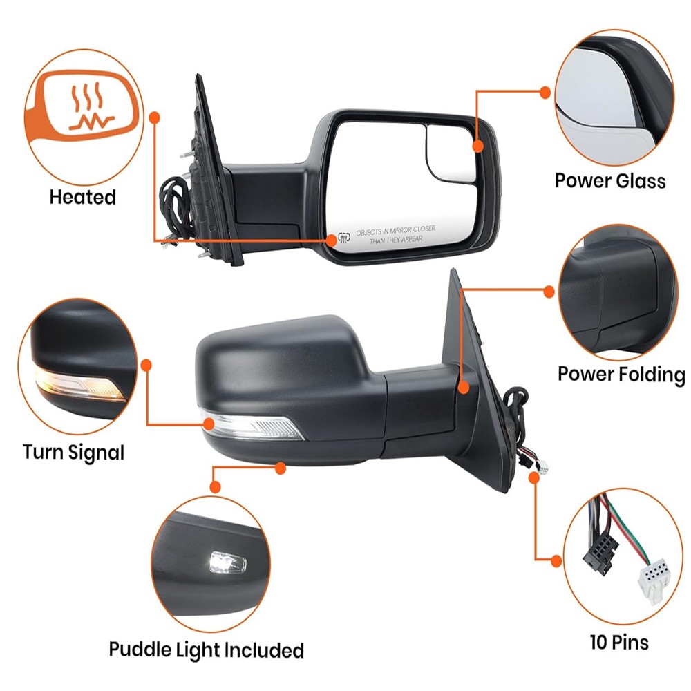 Heated Mirror w/Power Fold Signal Light Right For 2019-2024 Ram 1500 68276500AH