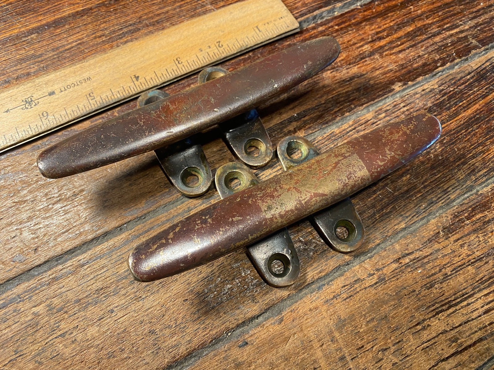 PAIR OF VINTAGE CAST **SOLID** BRONZE 6" CLEATS