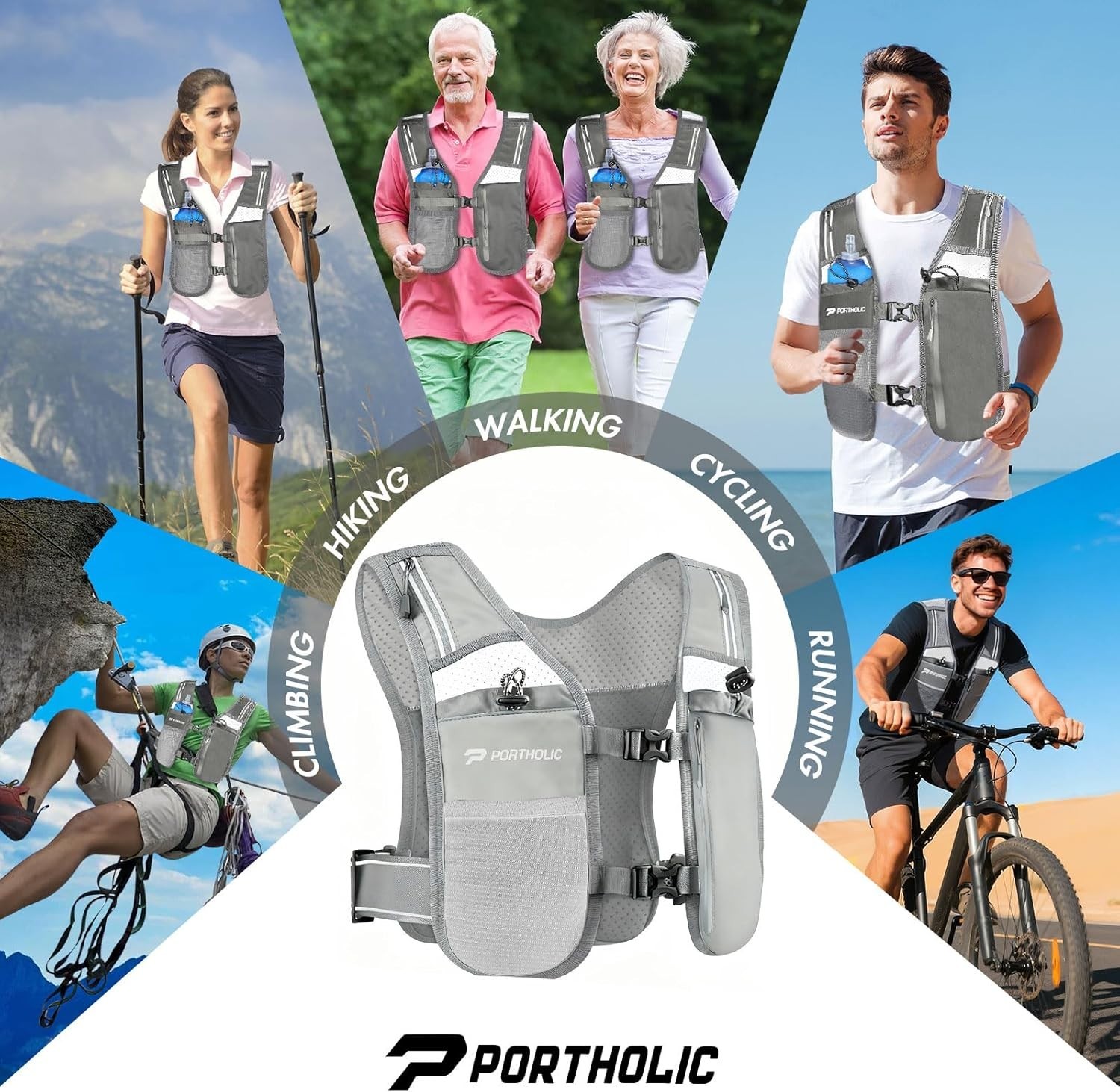 PORTHOLIC Running Vest for Women Men with 500ml/17oz Water Bottle |Adjustable Hy