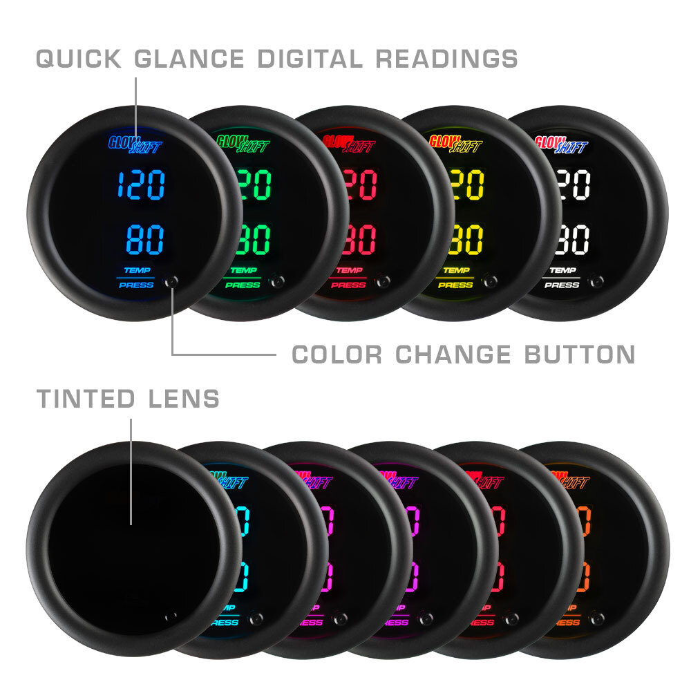 GlowShift 10 Color Digital Dual Temperature & Pressure Combo Gauge