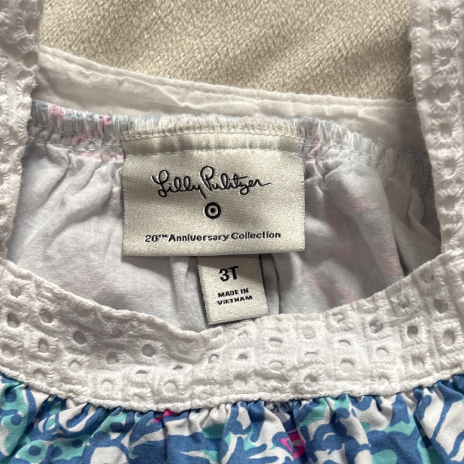 Lilly Pulitzer Girls A-Line Dress Blue Pink White Floral Sleeveless Lace Ruffle