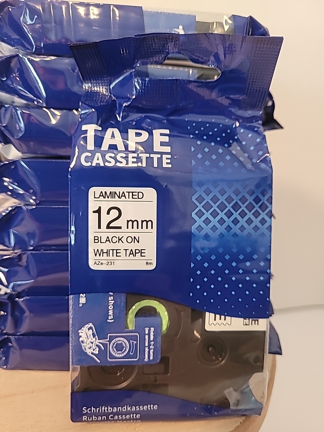 9 Tape Cassette Laminated 12MM Black On White Tapes AZE-231 Printer Brand New