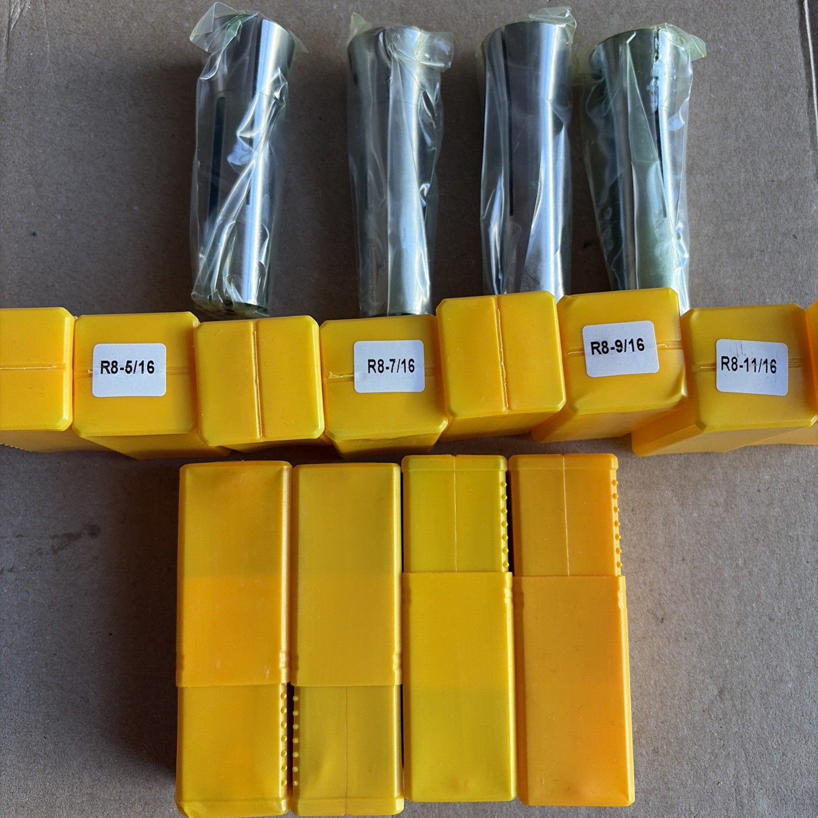 R8 Collet 8 Pc Set 5/16" 7/16" 9/16" 11/16" 3/32" 11/32" 21/32" 23/32" New Seal