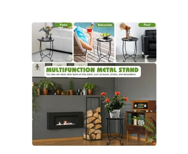 2 Pack Indoor Outdoor Side Tables, Weather Resistant Metal Patio Side Table