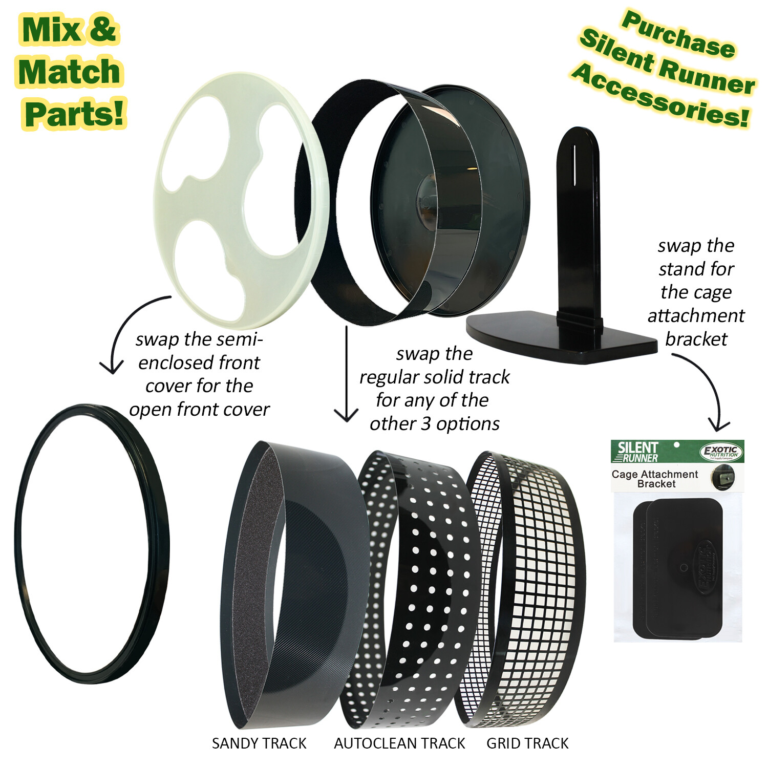 Silent Runner Pro Black - Durable Pet Exercise Wheel with Cage Attachment