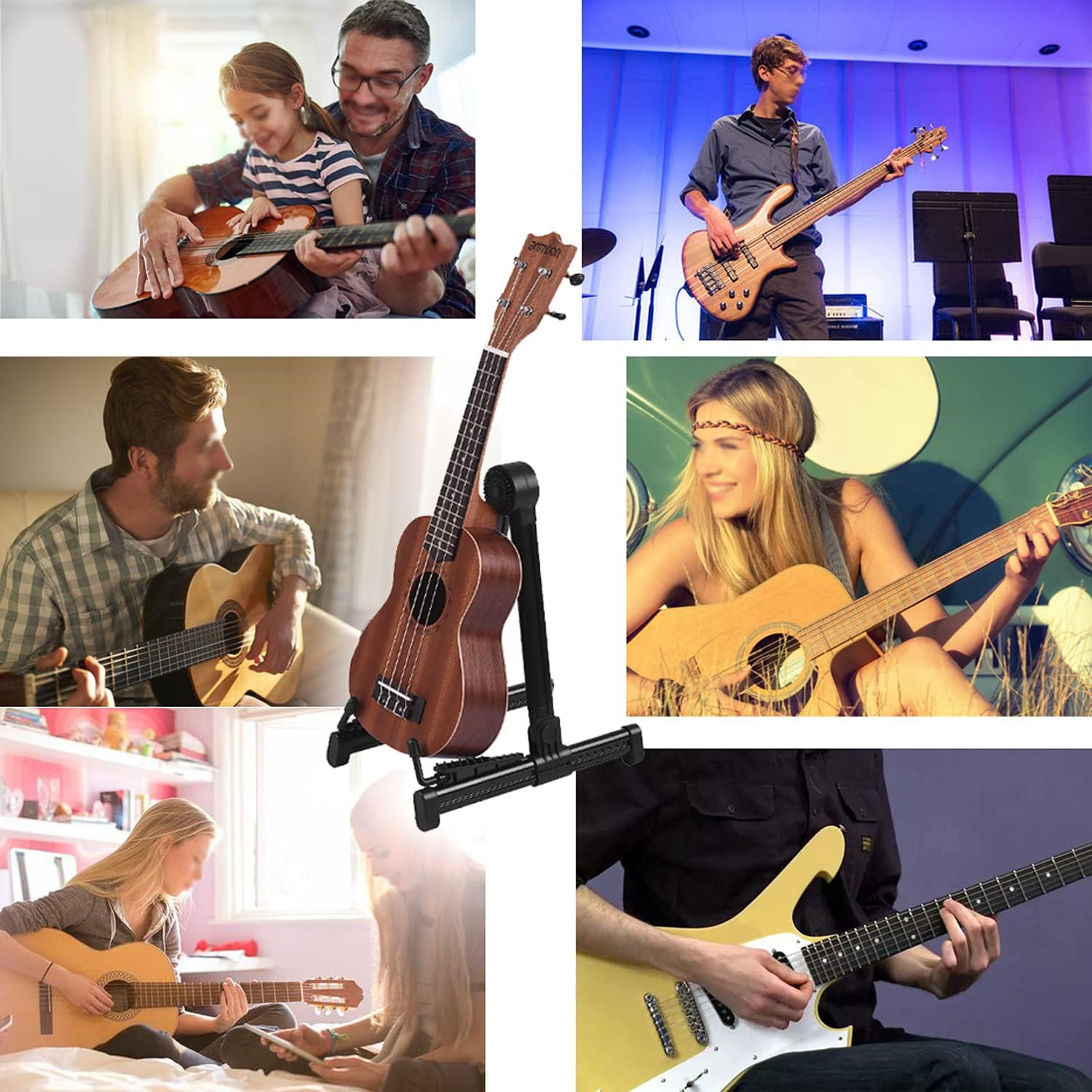 Guitar Stand Electric Bass Ukulele Folding A-Frame Foldable Portable Music Stand