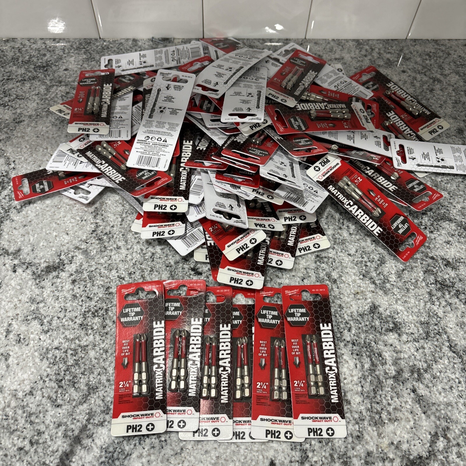 2 PACKS OF 2 - MILWAUKEE 2.25” MATRIX CARBIDE IMPACT PH2 SCREW BITS