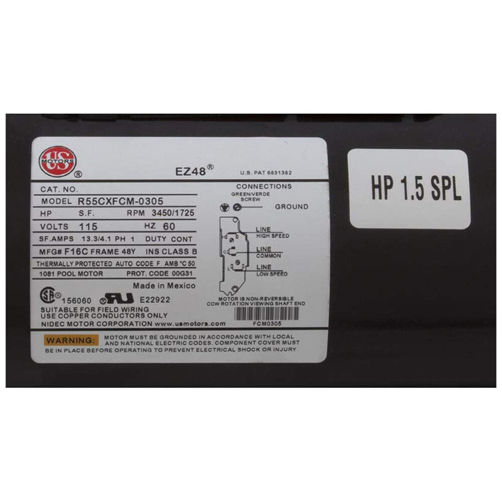 Waterway Plastics 3420610-15 48-Frame Motors Spa Pump 115 Volts 1.5 HP 60HZ