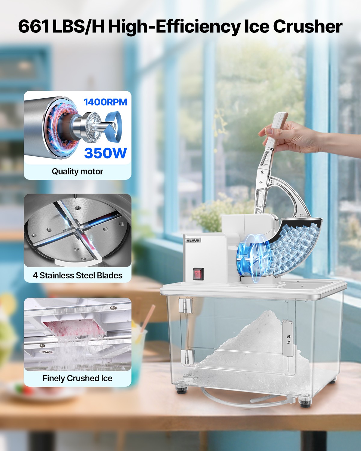 VEVOR Commercial Ice Crusher 661LBS/H Electric Snow Cone Maker Shaved Ice White