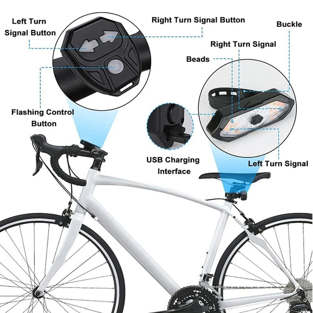 Wireless Bike Turn Signal Tail Light with Remote Control- USB Rechargeable LED