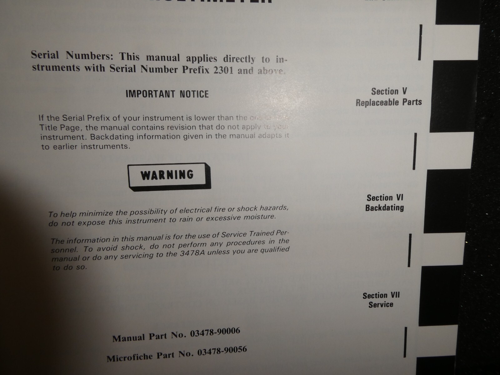 HP 3478A Digital Multimeter Service Manual (Serial Number 2301 and above)