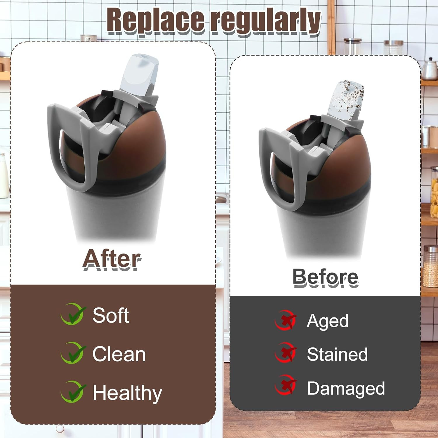 2Pcs Replacement Bite Valve Spout for Owala Kids Flip 14Oz, Silicone Straw Mouth