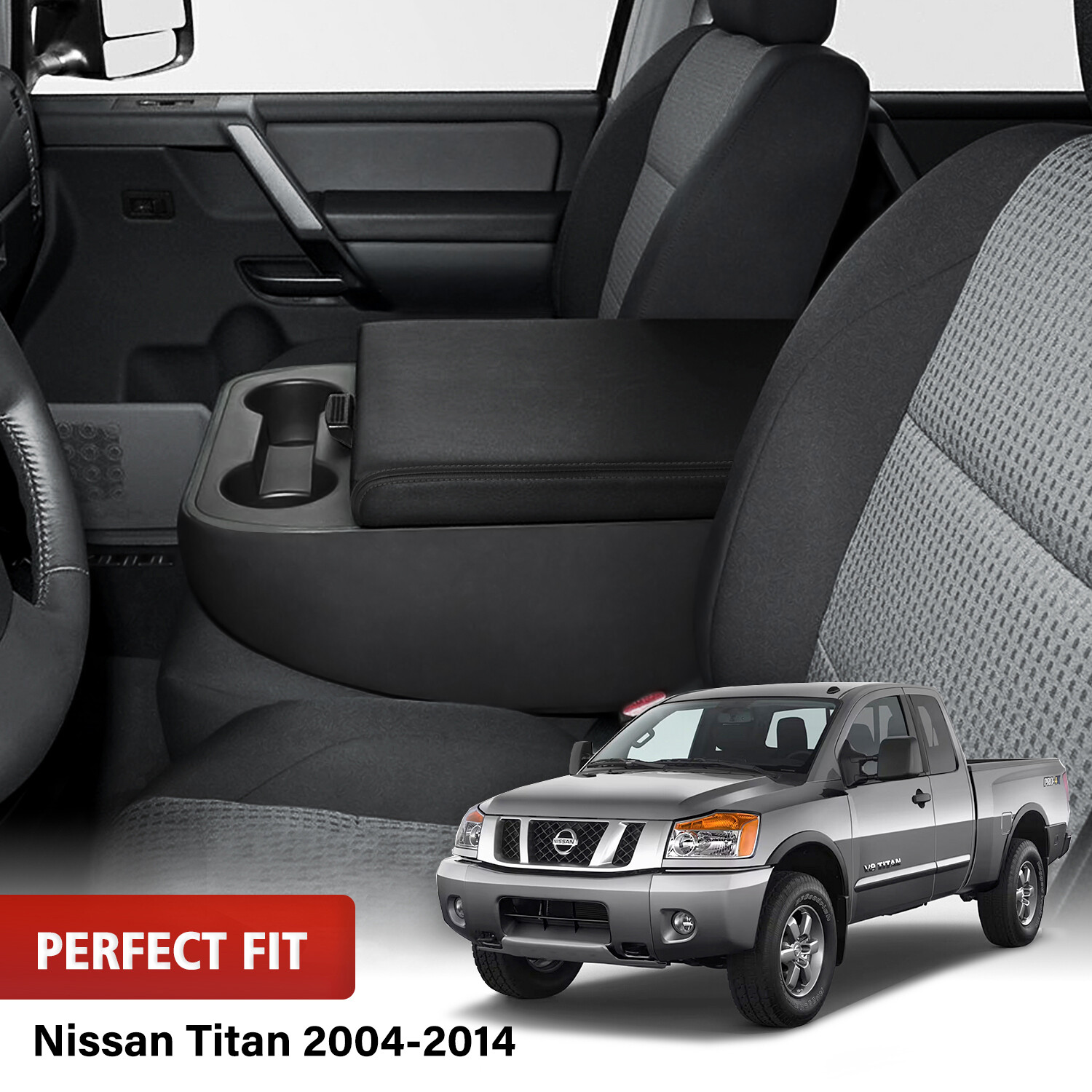 Fits 2004-2024 Nissan Titan Leather Center Console Lid Armrest Cover Trim Black