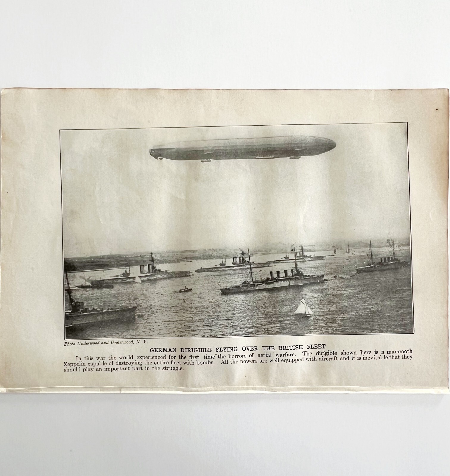 1914 German Zeppelin British Navy Battleship WW1 Print Military War Nautical