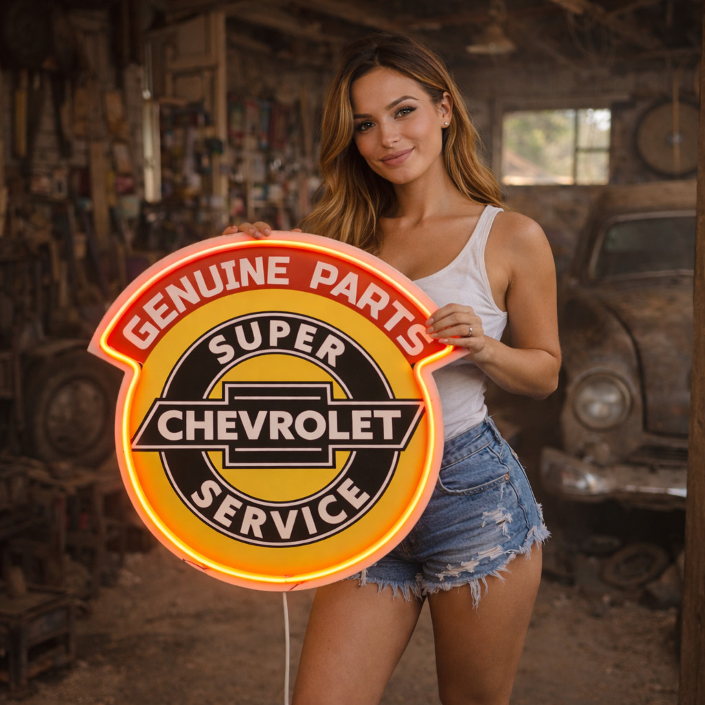 Chevrolet Genuine Parts Super Service LED Sign Vintage Garage Wall Decor