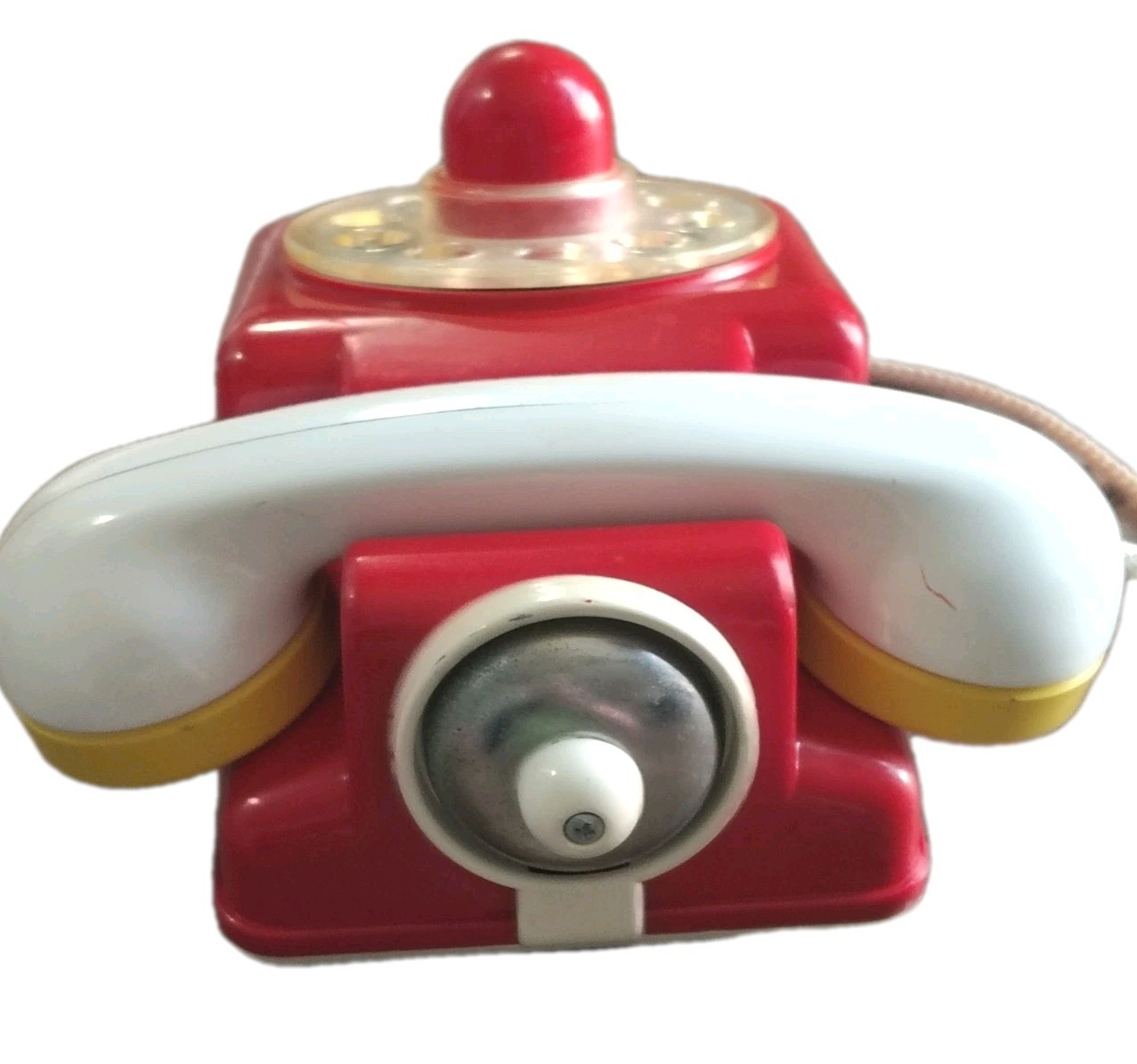 Vintage Toy Telephone Ambi Toys Pull Along Made in Holland Red Rotary Phone
