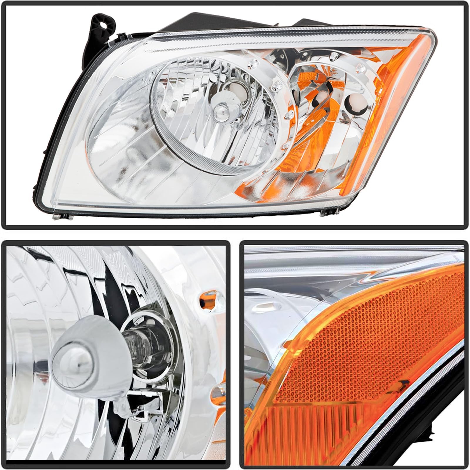 Headlights Assembly for 2007-12 Dodge Caliber R/T SXT SE Halogen Type Head Lamp