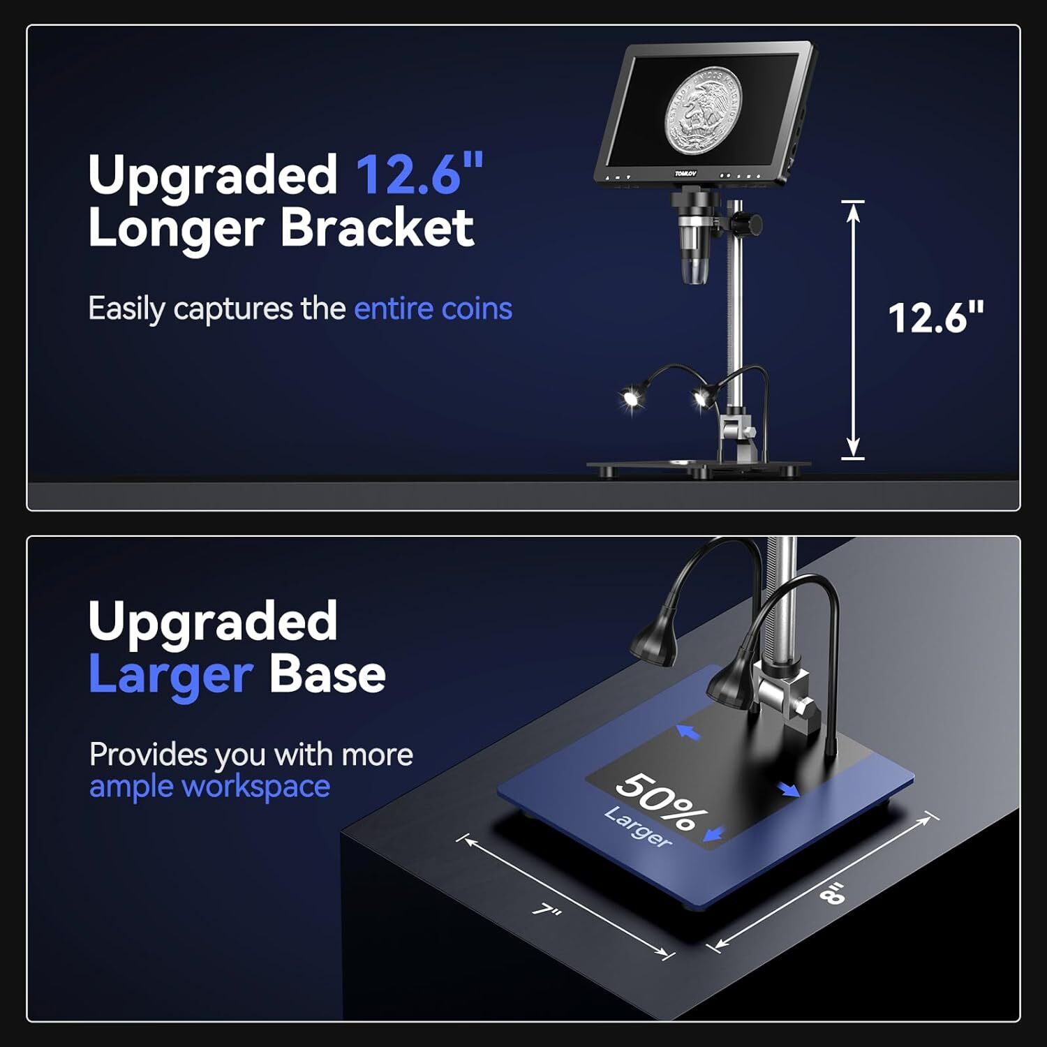 TOMLOV HDMI Digital Microscope 1500X 20MP 10.1" HD IPS Coin Microscope Magnifier