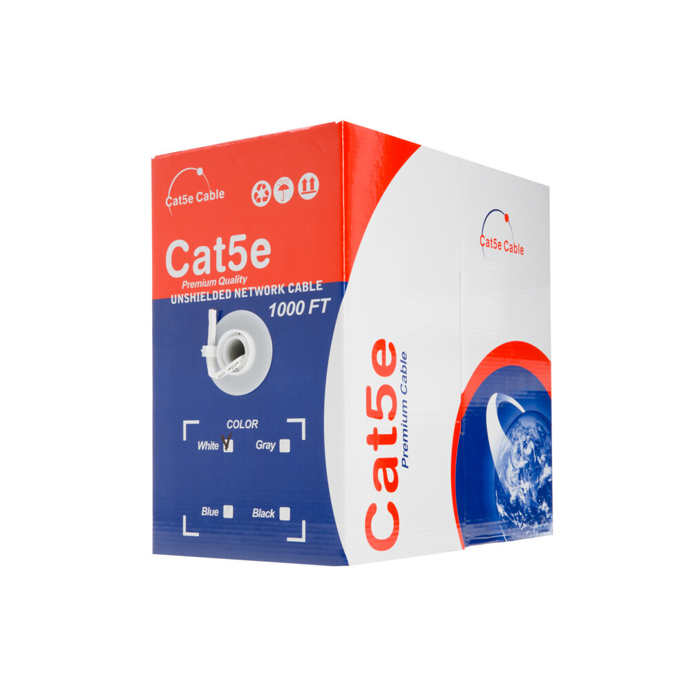 500 / 1000ft CAT5e Cable Bulk Solid Network Wire White Blue Black Cat5 Ethernet