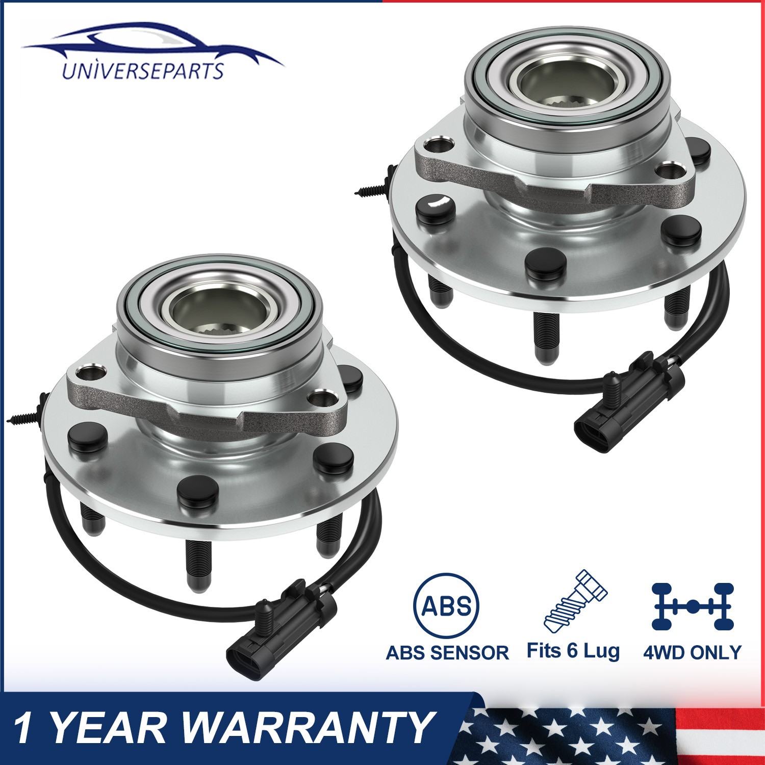 Pair Front Wheel Hub Bearing Assembly w/ABS for Chevy GMC Truck 4X4 4WD 15102294